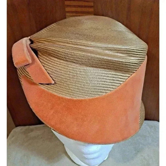 Suzy Lee Women's California Vintage Beige Hat w/Orange Velvet 1960's - Picture 6 of 9